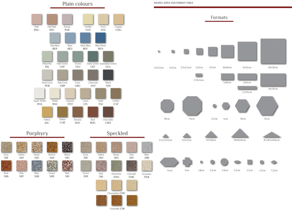 Catalogue colours and sizes