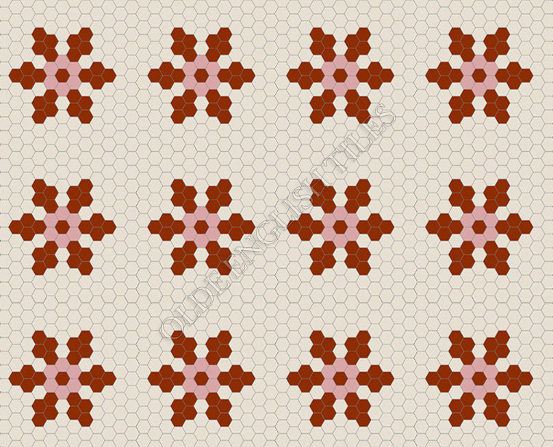 Classic Mosaic Patterns -  Fontaine 25 White with Special Red and Pink