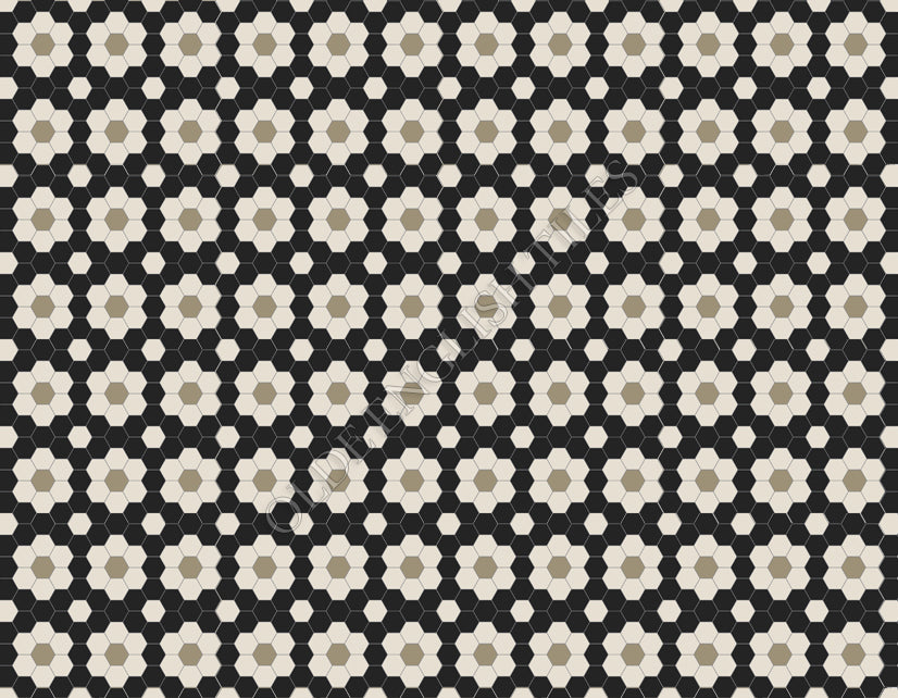Classic Mosaic Patterns - Palasade 25 Black with White and Light Grey Pattern