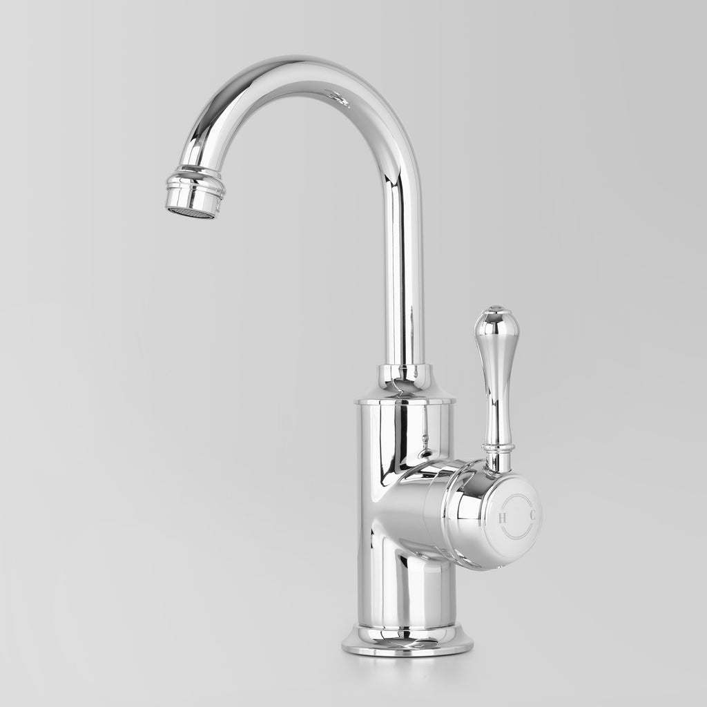 Tap Ware, Showers and Accessories -  Classic Olde English Signature Basin Mixer Metal Lever 110mm swivel spout