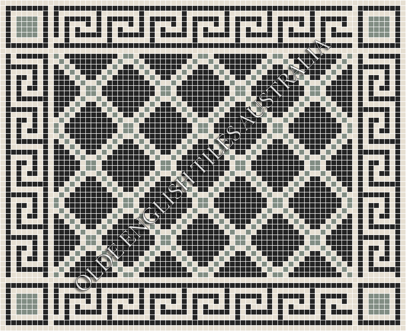Classic Mosaic Patterns - Astoria 20 Multi Black with White & Light Green Pattern
