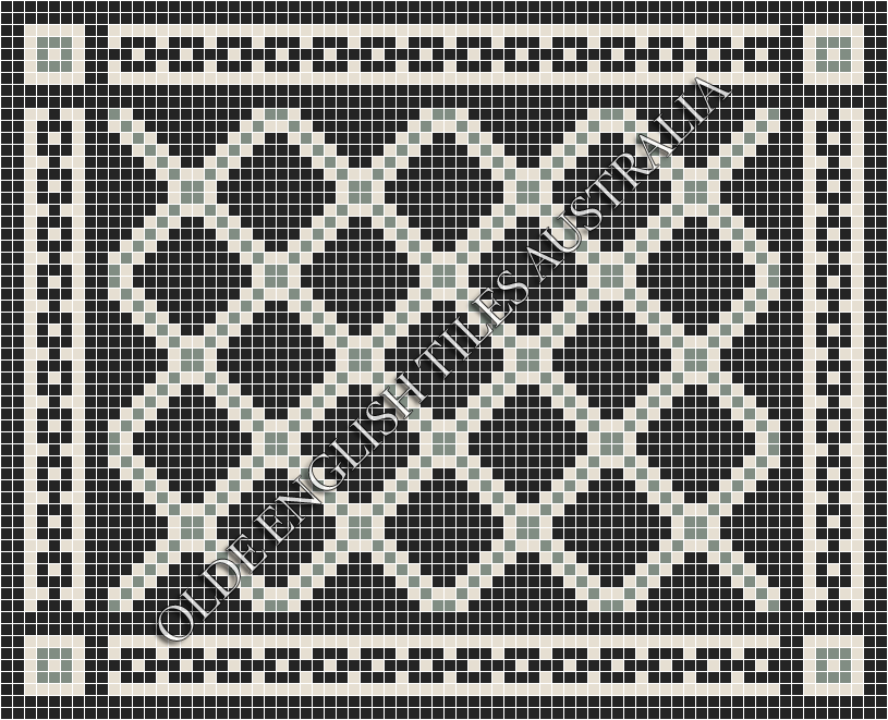 Classic Mosaic Patterns - Astoria 20 Multi Black with White & Light Green Pattern