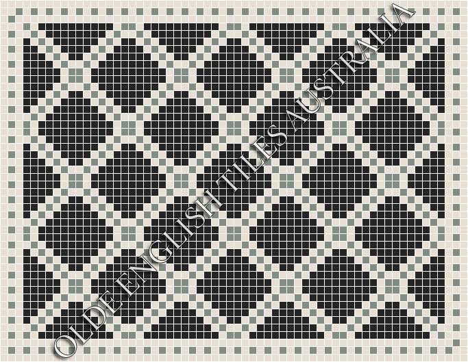 Classic Mosaic Patterns - Astoria 20 Multi Black with White & Light Green Pattern
