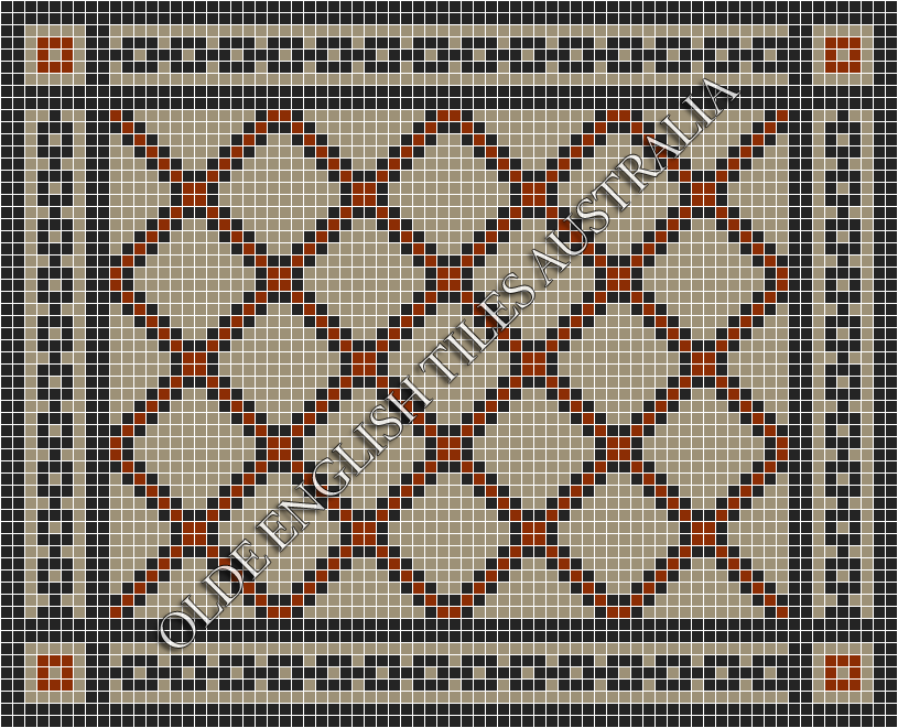 Classic Mosaic Patterns - Astoria 20 Multi Light Grey with Black & Special Red Pattern