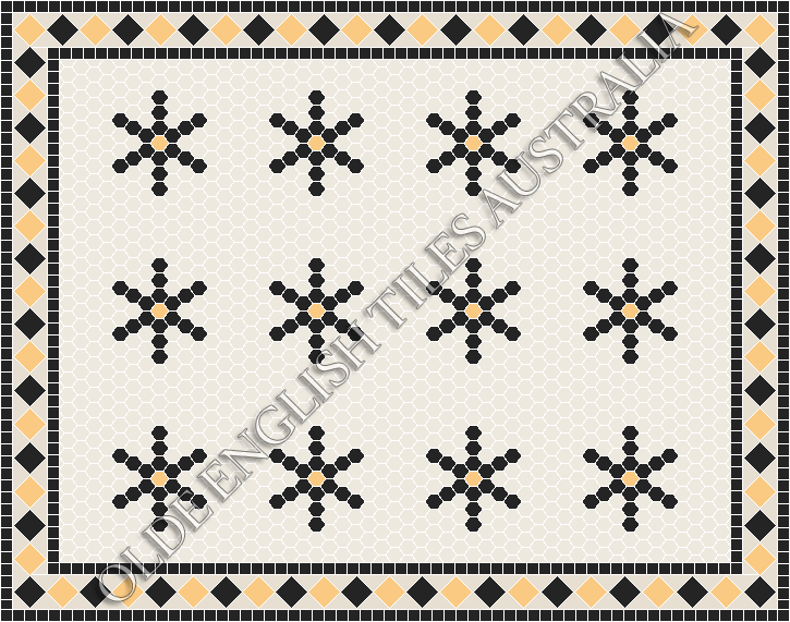 Classic Mosaic Patterns - Central Park 25 White with Black & Oatmeal Pattern