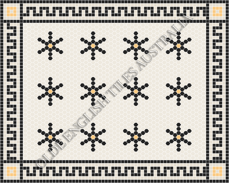  - Central Park 25 White with Black & Oatmeal Pattern
