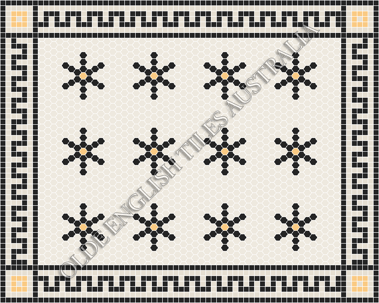 Classic Mosaic Patterns - Central Park 25 White with Black & Oatmeal Pattern