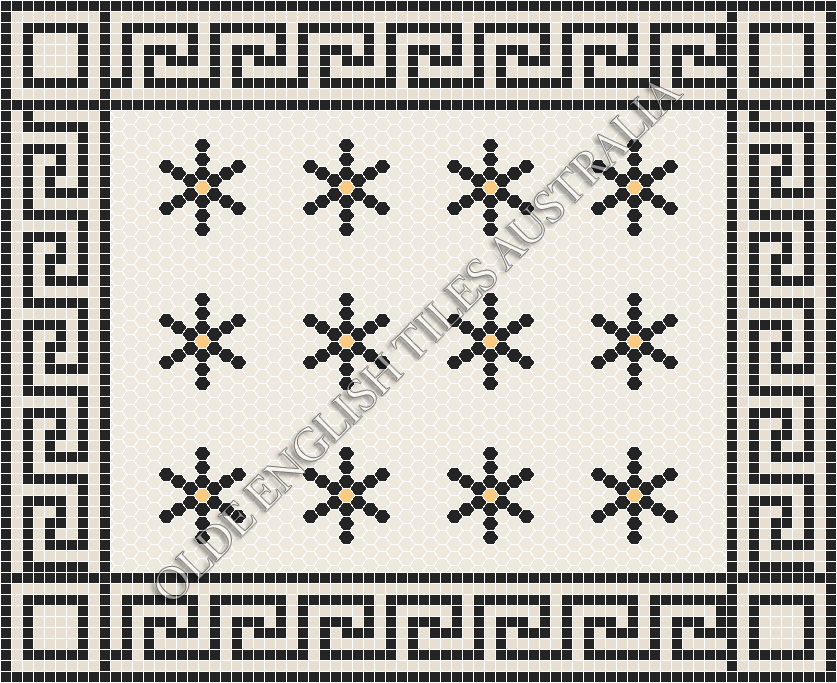 Classic Mosaic Patterns - Central Park 25 White with Black & Oatmeal Pattern