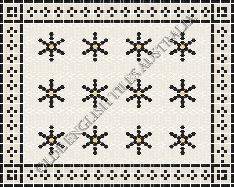 Classic Mosaic Patterns - Central Park 25 White with Black & Oatmeal Pattern