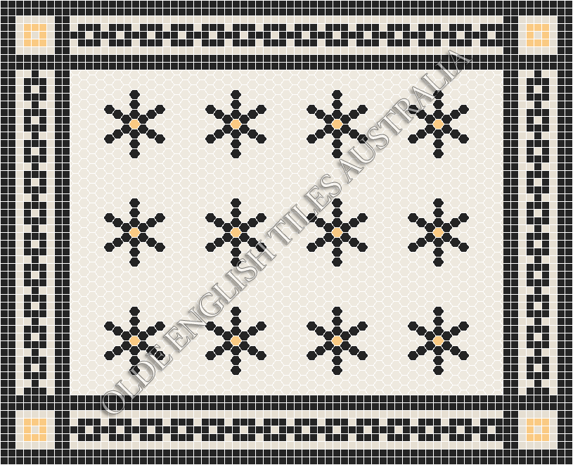  - Central Park 25 White with Black & Oatmeal Pattern