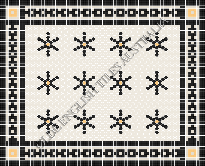Classic Mosaic Patterns - Central Park 25 White with Black & Oatmeal Pattern