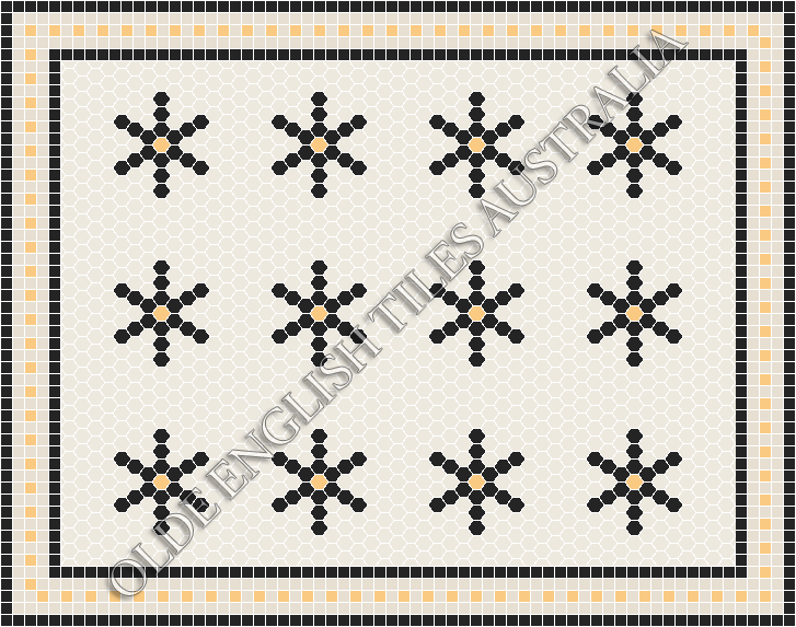 Classic Mosaic Patterns - Central Park 25 White with Black & Oatmeal Pattern