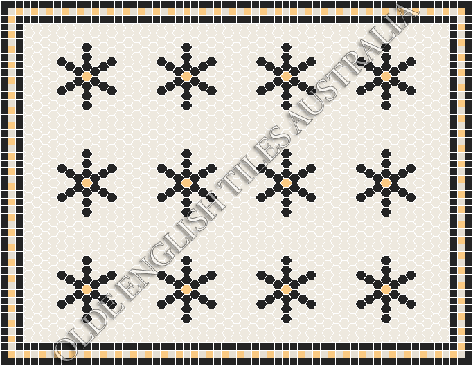Classic Mosaic Patterns - Central Park 25 White with Black & Oatmeal Pattern
