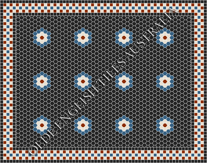 Classic Mosaic Patterns - Empire Multi 25 Black with Dark Blue, White and Special Red Pattern