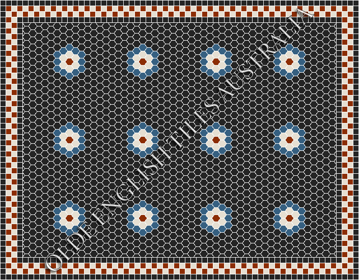 Classic Mosaic Patterns - Empire Multi 25 Black with Dark Blue, White and Special Red Pattern