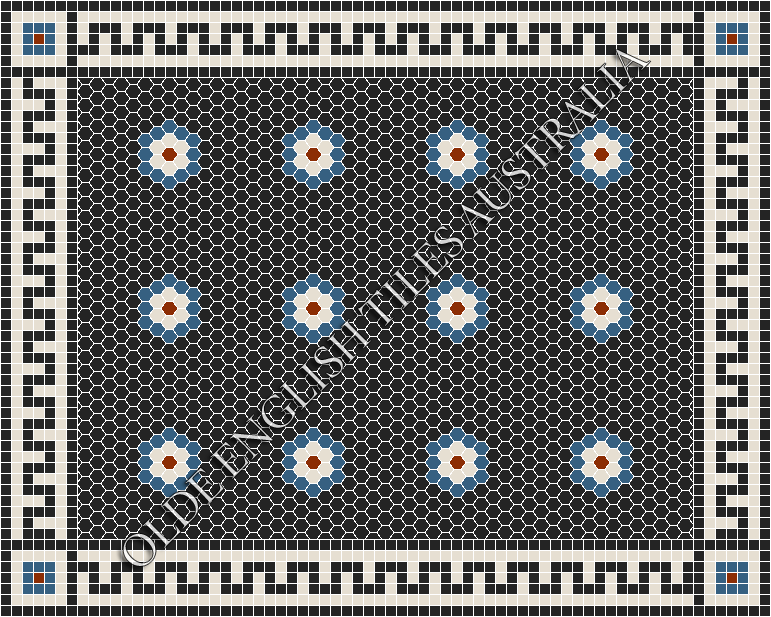 Classic Mosaic Patterns - Empire Multi 25 Black with Dark Blue, White and Special Red Pattern