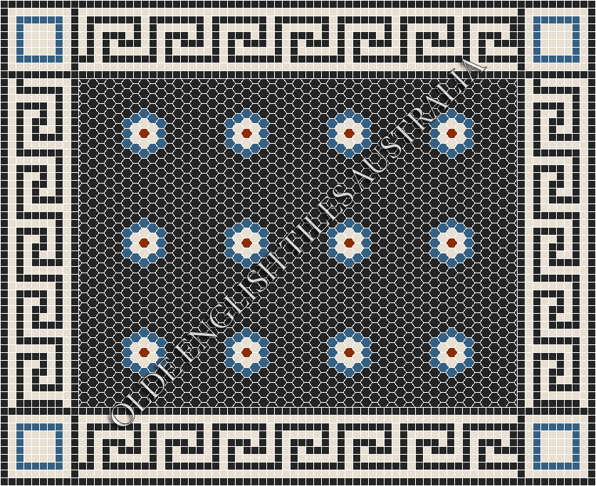 Classic Mosaic Patterns - Empire Multi 25 Black with Dark Blue, White and Special Red Pattern