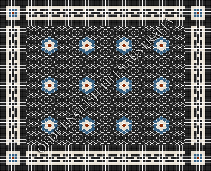 Classic Mosaic Patterns - Empire Multi 25 Black with Dark Blue, White and Special Red Pattern