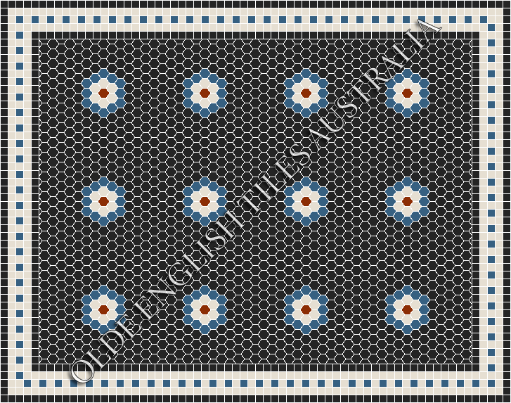 Classic Mosaic Patterns - Empire Multi 25 Black with Dark Blue, White and Special Red Pattern