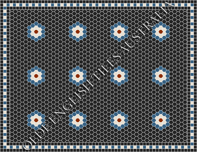 Classic Mosaic Patterns - Empire Multi 25 Black with Dark Blue, White and Special Red Pattern