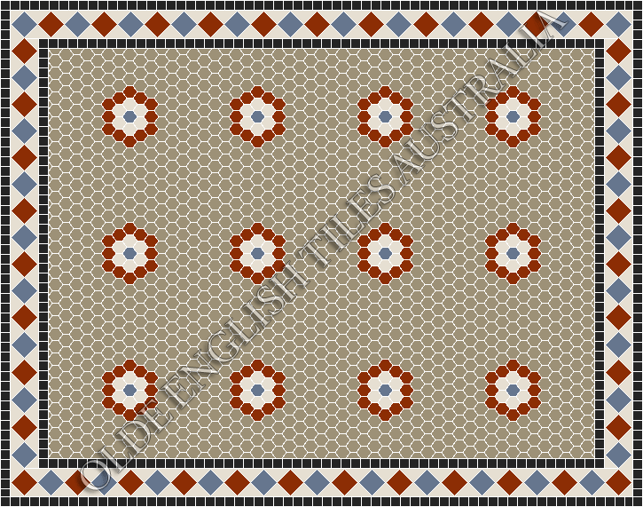 Classic Mosaic Patterns - Empire Multi 25 Light Grey with Special Red, White and Light Blue Pattern