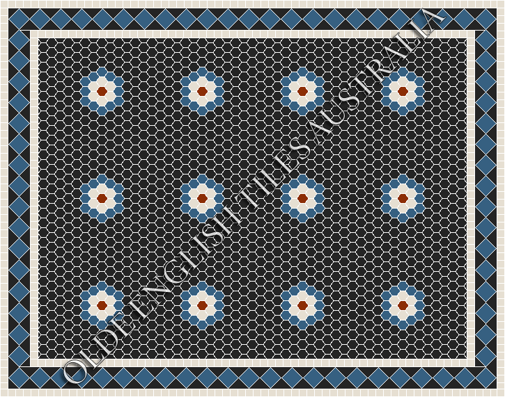 Classic Mosaic Patterns - Empire Multi 25 Black with Dark Blue, White and Special Red Pattern