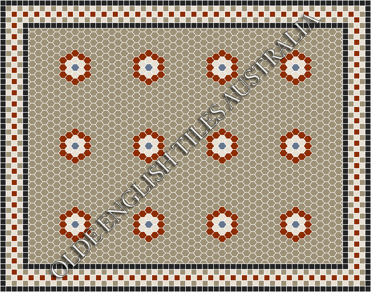 Classic Mosaic Patterns - Empire Multi 25 Light Grey with Special Red, White and Light Blue Pattern