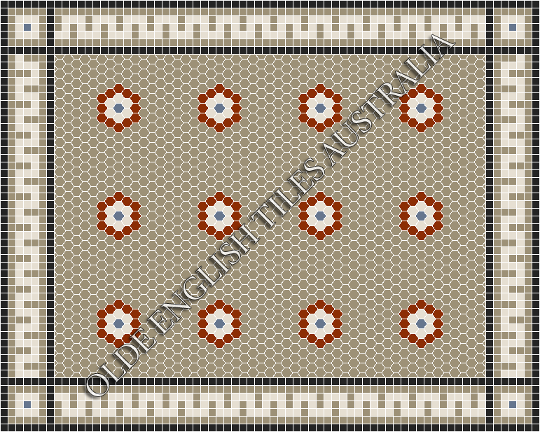 Classic Mosaic Patterns - Empire Multi 25 Light Grey with Special Red, White and Light Blue Pattern