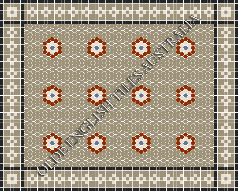 Classic Mosaic Patterns - Empire Multi 25 Light Grey with Special Red, White and Light Blue Pattern