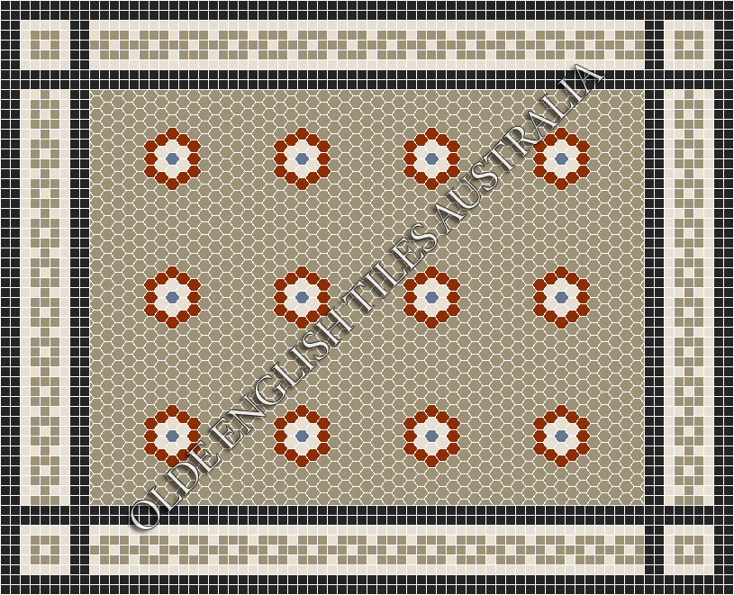 Classic Mosaic Patterns - Empire Multi 25 Light Grey with Special Red, White and Light Blue Pattern