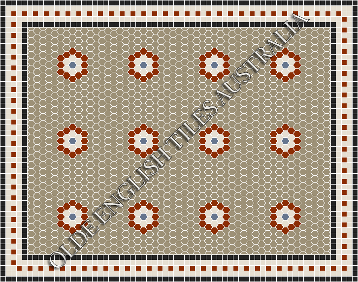 Classic Mosaic Patterns - Empire Multi 25 Light Grey with Special Red, White and Light Blue Pattern