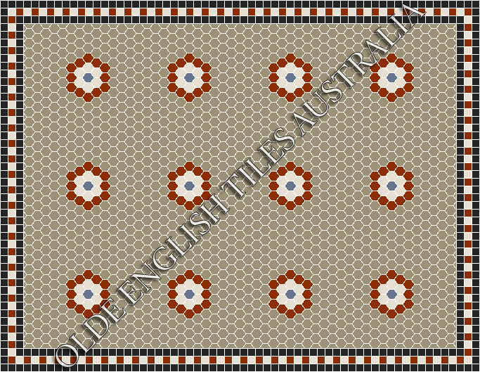 Classic Mosaic Patterns - Empire Multi 25 Light Grey with Special Red, White and Light Blue Pattern