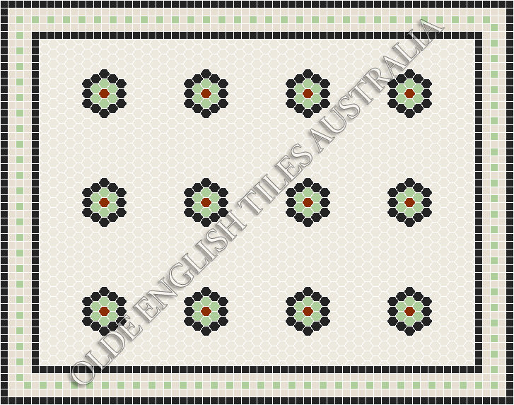 Classic Mosaic Patterns - Empire Multi 25 White with Black, Sage and Special Red Pattern