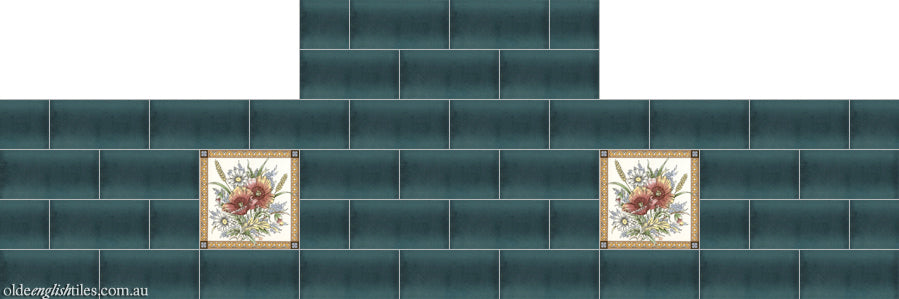 Fireplace and Hearth tiles -  English Spring with Teal