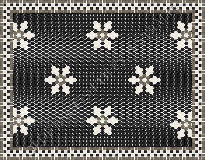 Classic Mosaic Patterns - Fontaine 25 Black with White and Grey