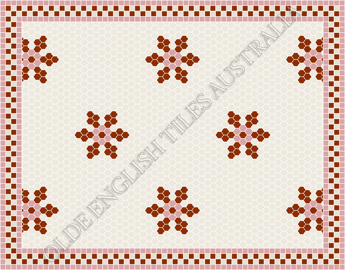Classic Mosaic Patterns - Fontaine 25 White with Special Red and Pink