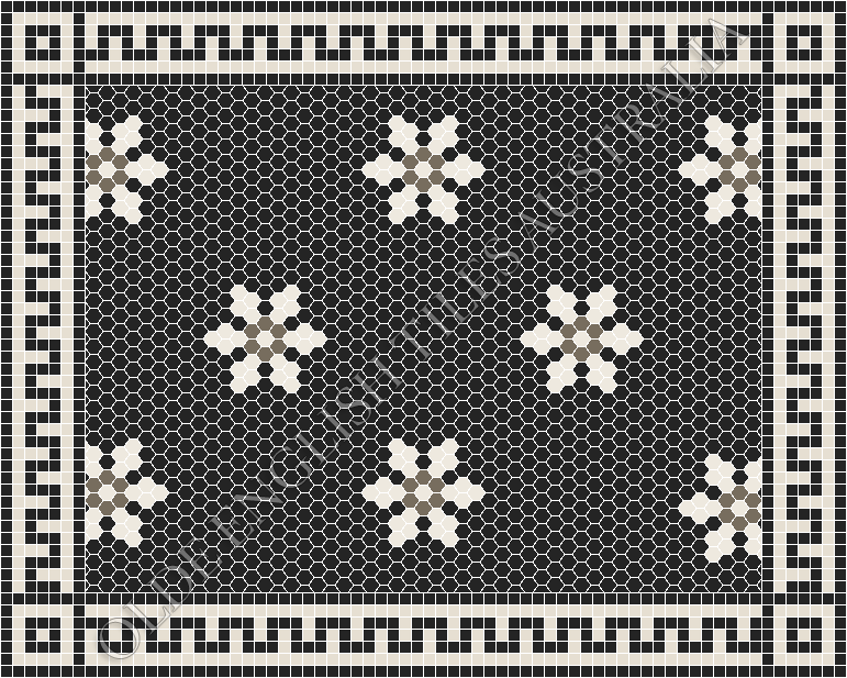 Classic Mosaic Patterns - Fontaine 25 Black with White and Grey