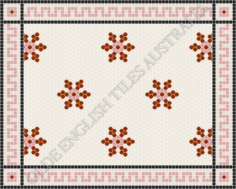 Classic Mosaic Patterns - Fontaine 25 White with Special Red and Pink