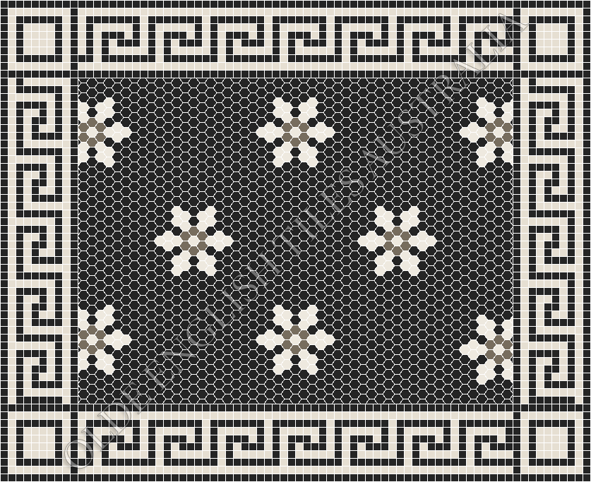 Classic Mosaic Patterns - Fontaine 25 Black with White and Grey