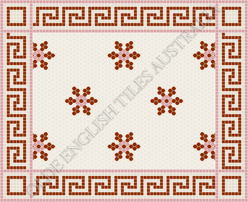 Classic Mosaic Patterns - Fontaine 25 White with Special Red and Pink
