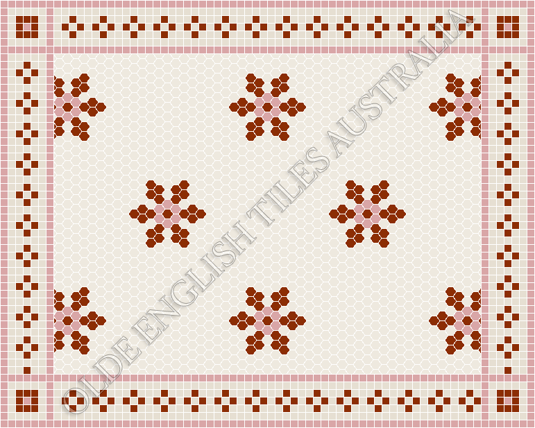 Classic Mosaic Patterns - Fontaine 25 White with Special Red and Pink