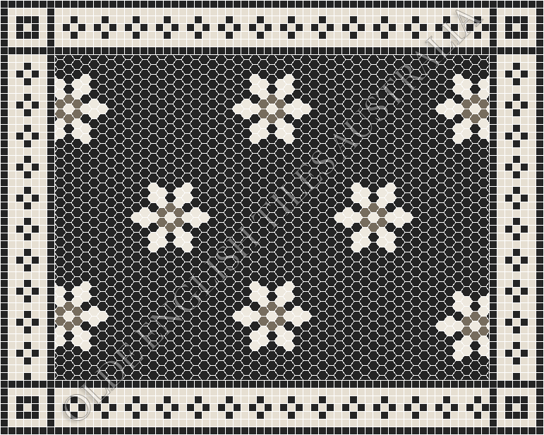 Classic Mosaic Patterns - Fontaine 25 Black with White and Grey