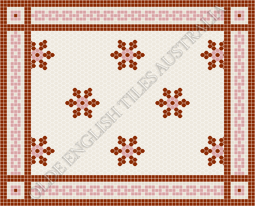 Classic Mosaic Patterns - Fontaine 25 White with Special Red and Pink