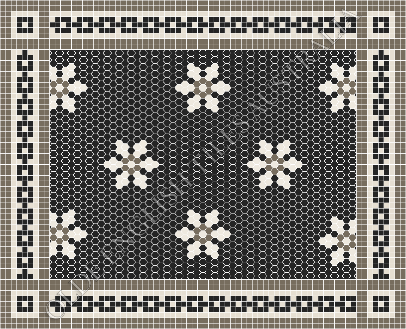 Classic Mosaic Patterns - Fontaine 25 Black with White and Grey