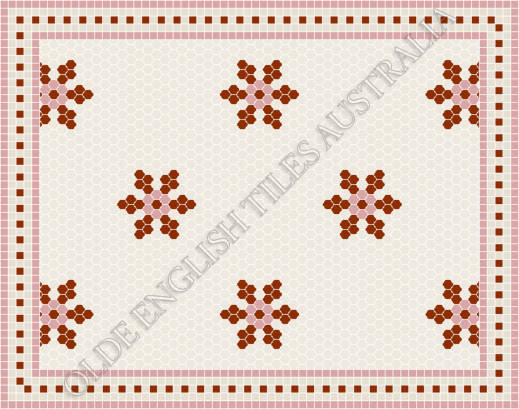 Classic Mosaic Patterns - Fontaine 25 White with Special Red and Pink