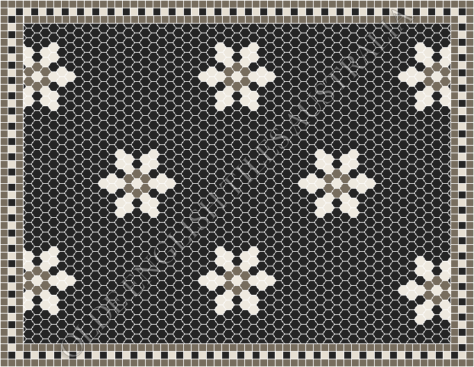 Classic Mosaic Patterns - Fontaine 25 Black with White and Grey
