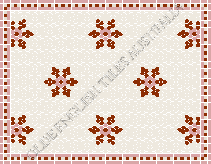 Classic Mosaic Patterns - Fontaine 25 White with Special Red and Pink
