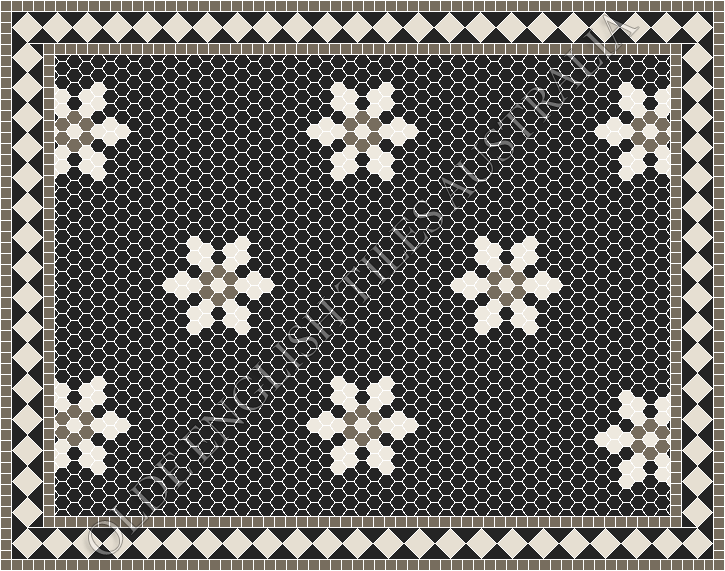 Classic Mosaic Patterns - Fontaine 25 Black with White and Grey