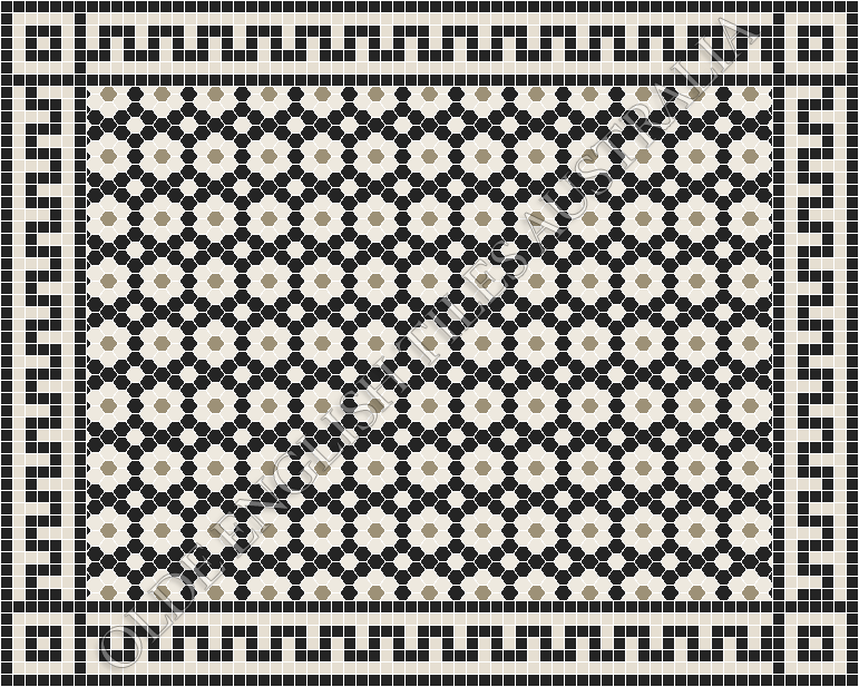Classic Mosaic Patterns - Palasade 25 Black with White and Light Grey Pattern
