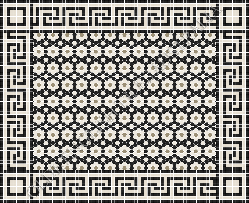 Classic Mosaic Patterns - Palasade 25 Black with White and Light Grey Pattern